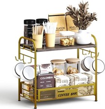 Coffee Bar Organizer for Countertop Station Simple Assembly 2 Tier Gold