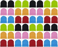 48 Pack Winter Beanies, Bulk Cold Weather Warm Knit Skull Caps, Mens Womens U...