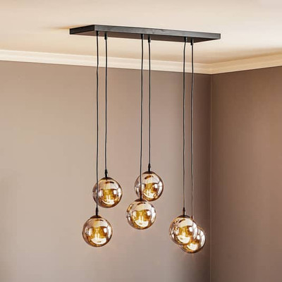 Euluna Hängeleuchte Glassy Hängelampe Deckenlampe Lampe 6-flg gerade Glas grafit