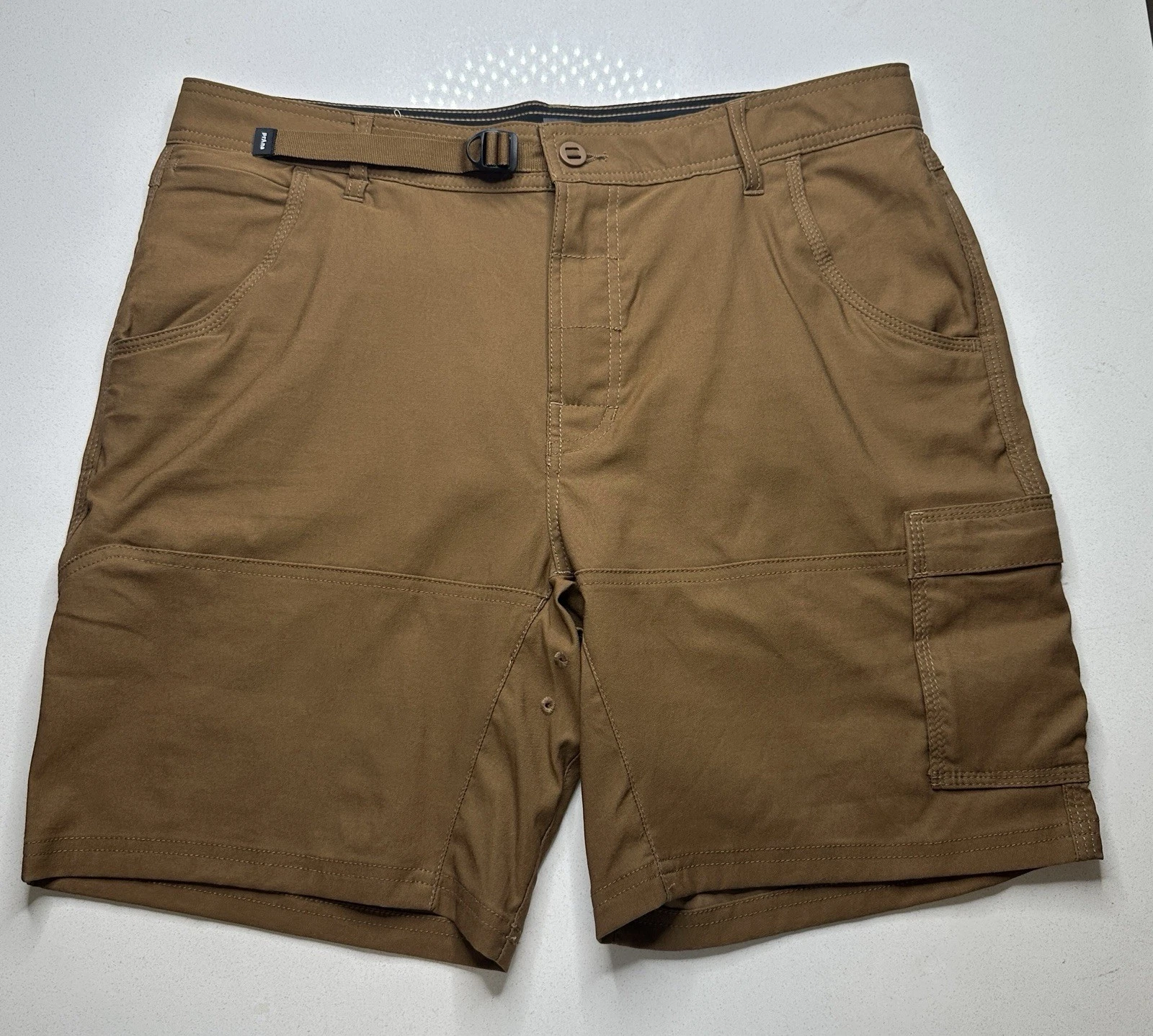 Prana Stretch Zion Men's Size 36 x 8 Brown Belted Outdoor Cargo Hiking Shorts