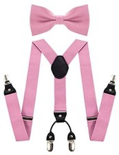 Solid Color Suspender and Silk Bow Tie Sets for Men Pink