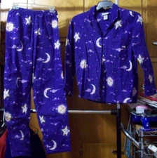 2pc Purple Flannel FRENCH JENNY Pajamas PJs SUN MOON STARS ~ Size Small