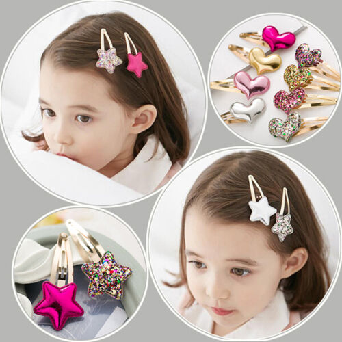 2×Star Shiny Hair Clips Heart Hairpin Cute Barrettes Children's Hair  Accessories | eBay