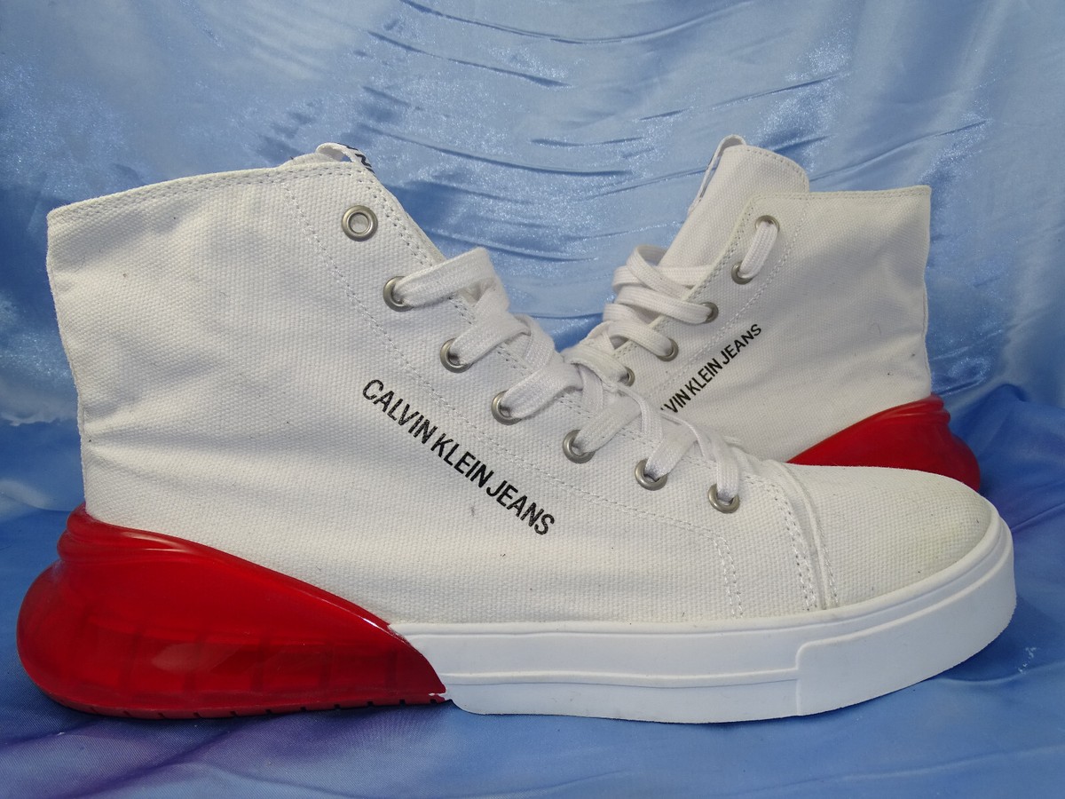 CALVIN KLEIN JEANS MERLIN SNEAKER GR 43 WEIß ROT SCHUHE HIGH TOP