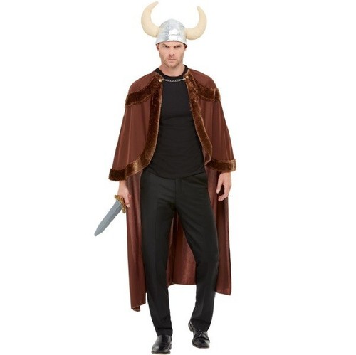Adult Viking Fancy Dress Cape & Hat Mens Viking Outfit Brown by Smiffys - Picture 2 of 6