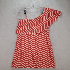 Y2K Orange Striped One Shoulder Lightweight Modern Mini Women Dress Size M