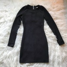 ARDEN B BLACK TEXTURED LONG SLEEVE BODYCON DRESS