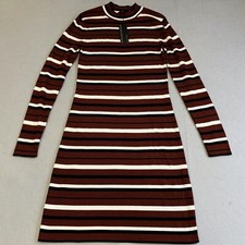 Banana Republic Dress Womens Small Red Striped Mock Neck Stretch Cotton Pullover