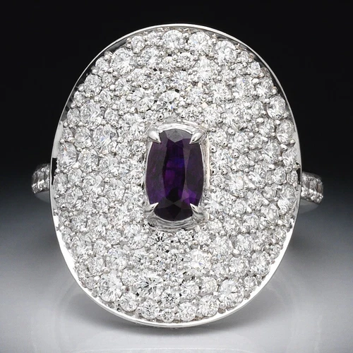 "Kat Florence" 18k White Gold Ring with No Heat Kashmir Purple Sapphire and Dia