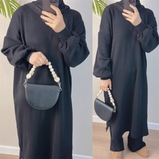 Dubai 2pcs Set Women Knitted Sweater Dress Tops Wide Leg Pants Outfits Dress