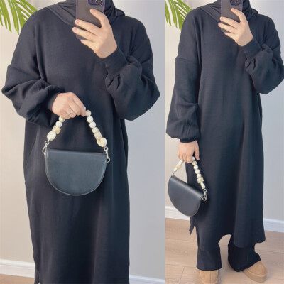 Dubai Knitted Abaya Women Long Sweater Dress Tops Wide Leg Pants Outfits Gowns