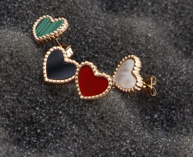 Pendientes de mujer Love Heart Spade oro rosa acero inoxidable concha de ónix PE49 Foto 2 de 4