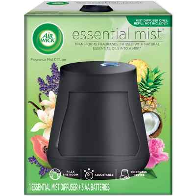 Air Wick Essential Oil Mist Black Adjustable Cordless Diffuser + 3 AA batteries