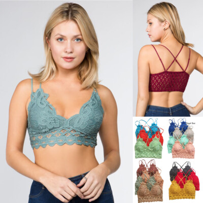 Anemone Women's Sexy Comfortable Lace Wireless Stretch Bra Bralette Top S-XXL