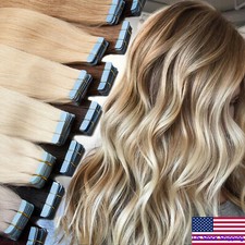 Invisible Glue Tape in Hair Extensions Remy Human Hair Skin Wefts Balayage Ombre