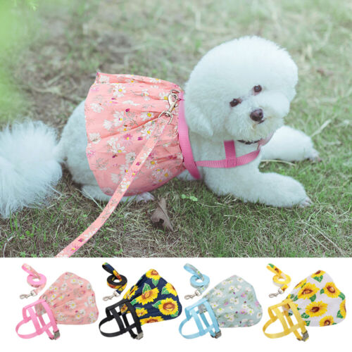 Floral Collection Small Dog Dress Harness with Lead Set Cat Puppy Girl Sundress - Afbeelding 1 van 16