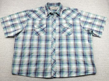 Vtg Rustler Wrangler Mens Shirt 2XL Pearl Snap Plaid Short Sleeve Western Rodeo