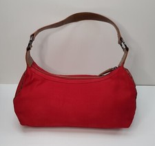 DICE RED FAUX SUEDE WOMENS HANDBAG SHOULDERBAG PURSE WITH BROWN HANDLE **READ**