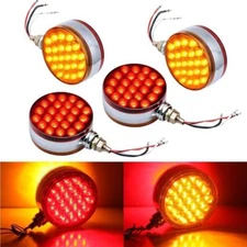 4pcs Round LED Pedestal Fender Light Truck Trailer Double Face Turn Signal Brake