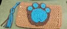 Handmade Crochet Mini Cosmetic/coin Purse BLUE TEAL PUPPY PAW