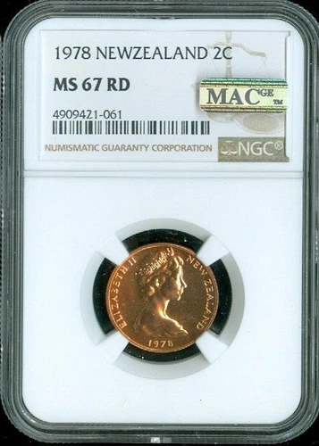 1978 New Zealand 2 Cents NGC MS67 RD Business Quality