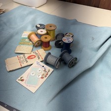Lot Of Wooden Spools And Sewing Items