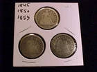 1845, 1850, abd 1853 well circulated Seated Liberty Dimes, a (3) Three Coin Lot.