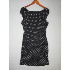 Lauren Ralph Lauren Ruched Shealth Dress Size 12 Black White Polka Dot Stretch