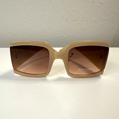 Tahari Womens Oversized Square Sunglasses Nude Beige Frame Gradient Lens NWT