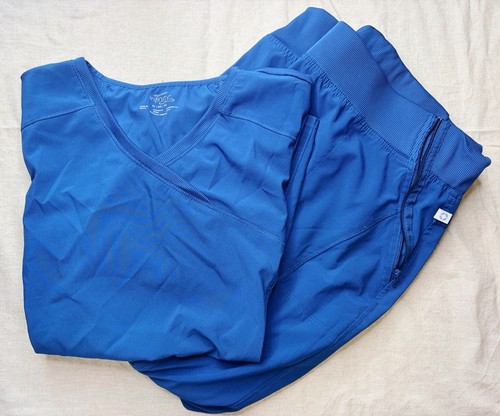 Cherokee Infinity Royal Blue Scrub Set Top & Pants XL Stretch Pockets