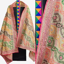 BLACK COTTON INDIAN LADIES PATIALA SALWAR KAMEEZ SUIT with HAND EMBR DUPATTA SNJ
