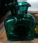 BLENKO Hand Blown Glass Emerald Green Double Spout DECANTER VASE