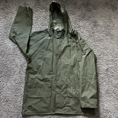 Helly Hansen Mandal Waterproof PVC Hooded Green Rain Jacket Men's XL Workwear