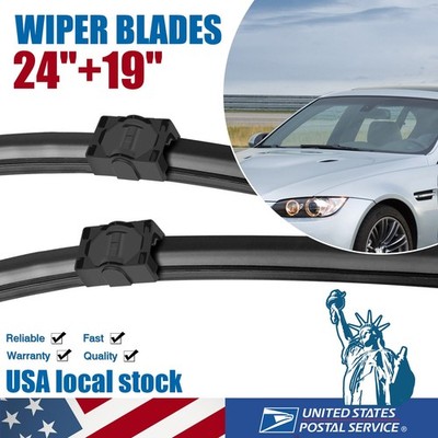 2Pcs Front Windshield Flat Wiper Blades Set For BMW 335i M3 2005-2009 24''+19''