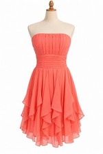 Davids Bridal F14169 Womens 2 Coral Strapless Chiffon Ruffle Bridesmaid Dress