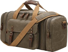 50L Waxed Canvas Duffel Bag, Coffee/ ArmyGreen  Waterproof Travel  Weekend Bag