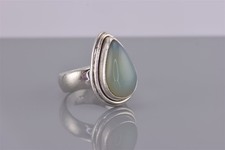 Sterling Silver Double Bezel Green Chalcedony Teardrop Band Ring 10g 925 Sz: 7.5