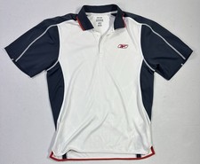 Reebok PlayDry Polo Shirt Mens M White Navy Red Trim RBK Athletic Golf Tennis