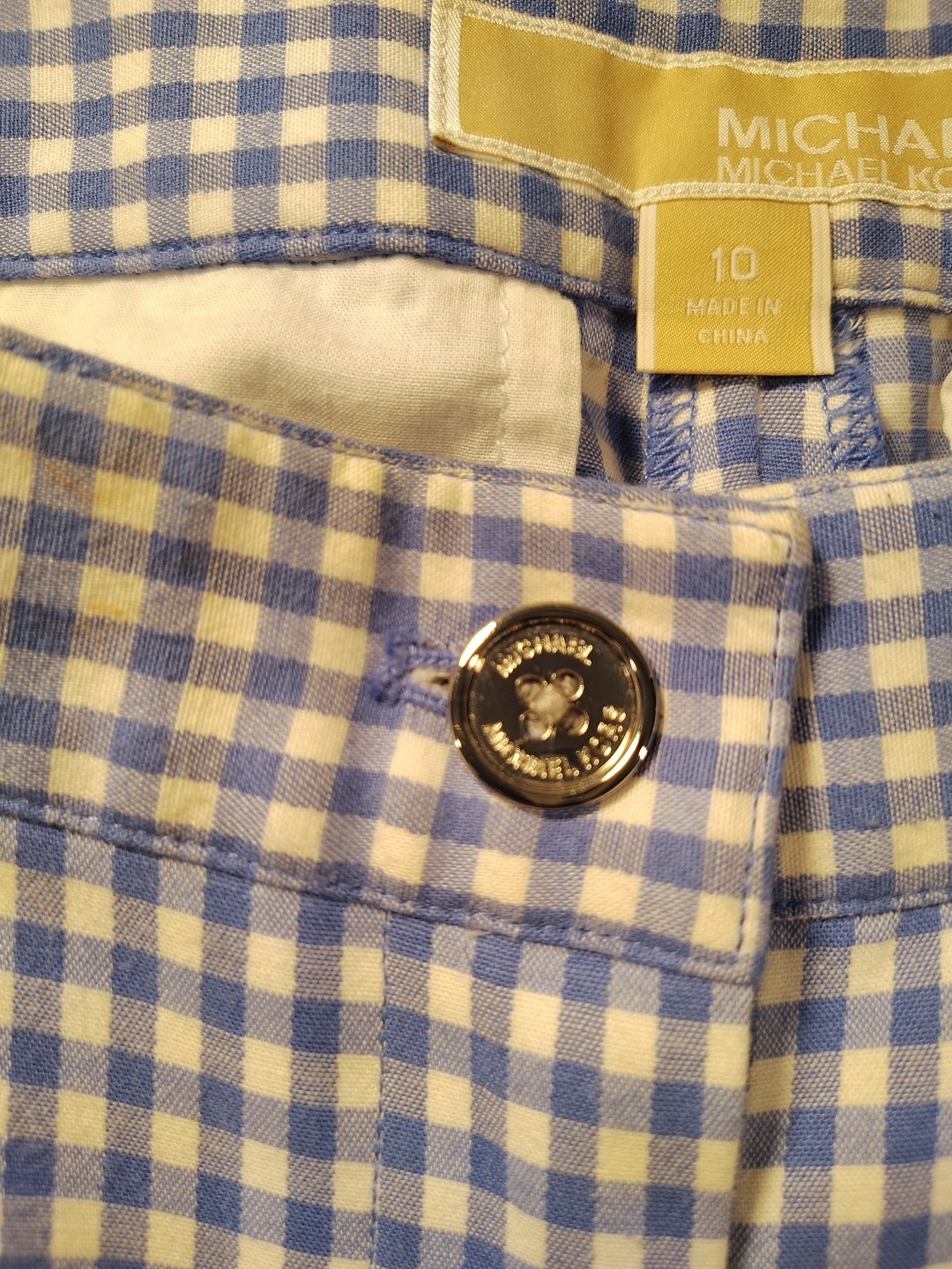 Michael Kors MK Women's Size 10 Pants Blue Gingham White Check Pull On Ankle thumbnail 6