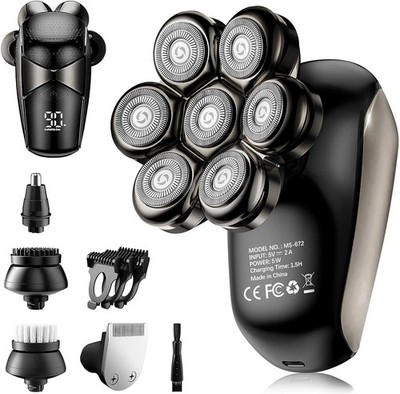 5-in-1 Electric Head Shaver for Men   7D Rotary Waterproof Razor