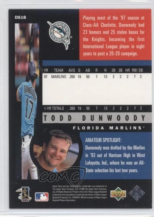 1998 Upper Deck Destination Stardom Todd Dunwoody #DS18 - Image 2 of 2