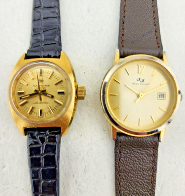 Lot of 2 Vintage Womens Watches Hamilton Electronic Geneve & Jean Junod Swiss Ja