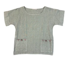 Boxy Sage Green Linen Short Sleeve Top Made in Italy Size Large