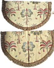 Pair Two Round Valances Tropical Floral Fringed 24x38” Beige Palm Tree JCPenney
