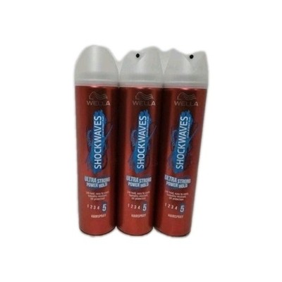 3 Wella Shockwaves Ultra Strong Power Hold Hairspray #5 250ML Each *New*