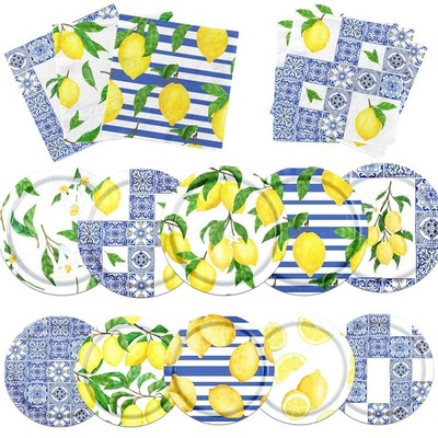 Capri Lemon Party Decorations Blue Tiles Tableware for Summer Fruit Birthday