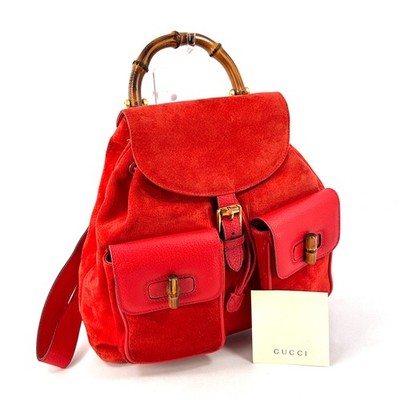 Vintage GUCCI Bamboo Backpack Red Suede Leather | eBay