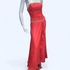 2000s Alyce Designs strapless formal in the dreamiest watermelon coral silk
