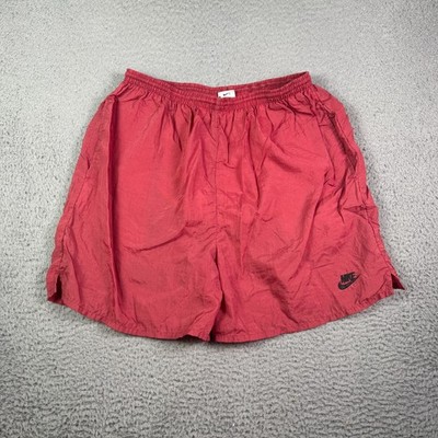 Vintage Nike Nylon Shorts Mens L Red Lined Swim Trunks 80s 90s Drawstring 5''