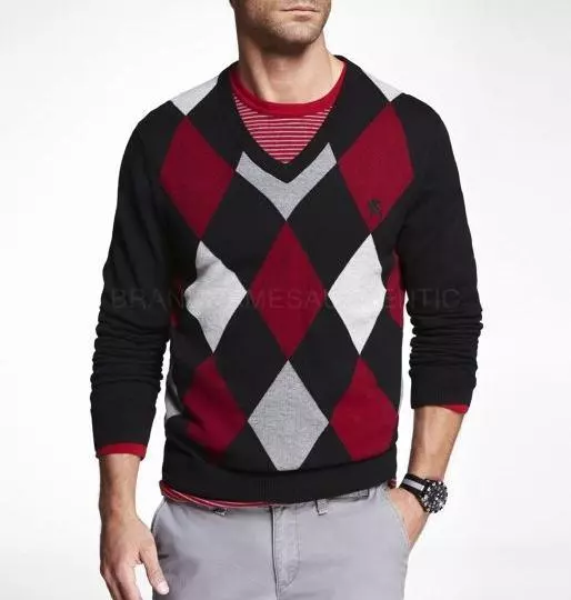 V neck argyle clearance sweater